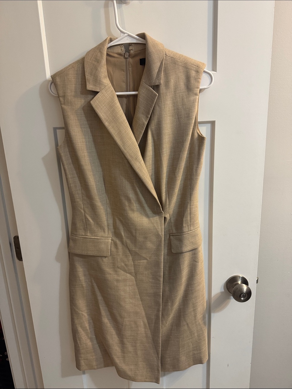 White House Black Market Sleeveless Blazer Midi Dress in Beige